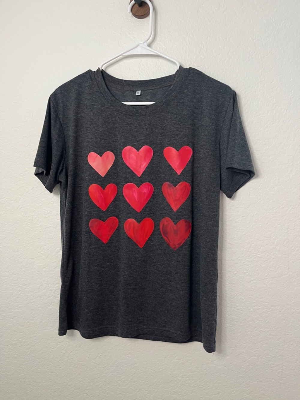 Charcoal Gray Tee with Red Heart Grid